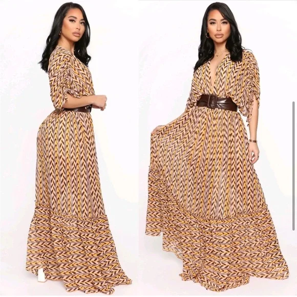 Fashion Nova Breaking Free Plunge Maxi Sundress Sz M - Picture 4 of 12